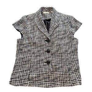 Coldwater Creek Women's Blazer Jacket Sz 18 Tweed Houndstooth Black Linen Blend